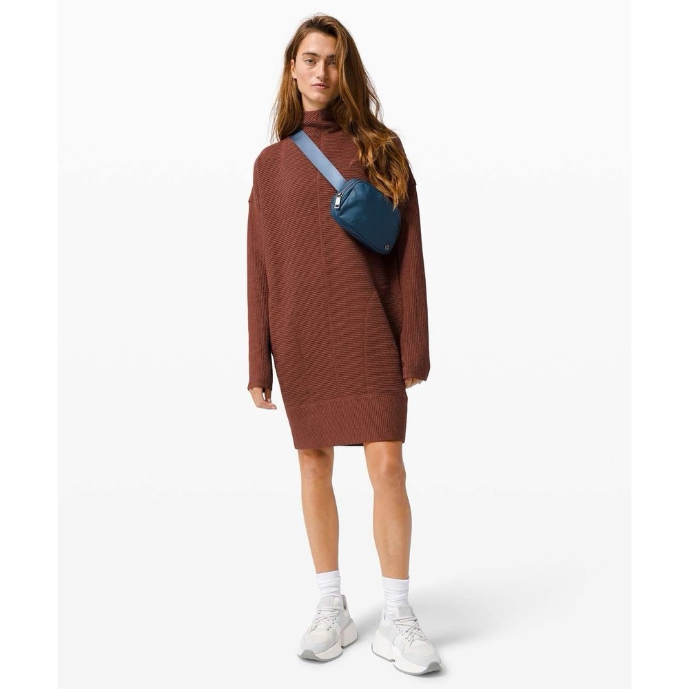 Lululemon Call for Cozy Sweater Dress‎ Copper Mock Neck Ribbed Lagenlook Sz 6